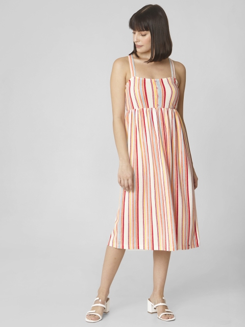

Vero Moda Women Multicoloured Candy Striped Smocked Fit and Flare Dress, Multi