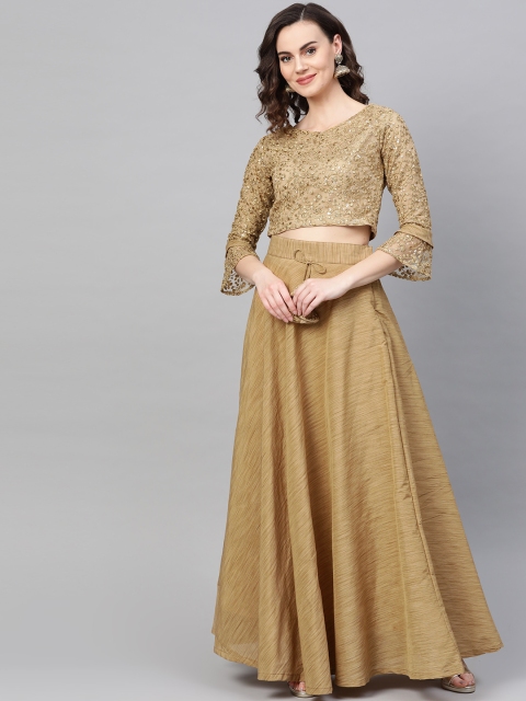 

Cottinfab Women Beige & Golden Embellished Lehenga Choli