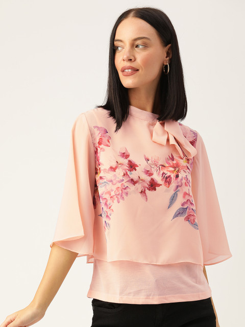

Madame Women Peach-Coloured Floral Printed Layered Top