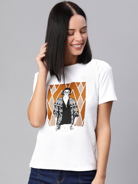 

Madame Women White Printed Regular Top