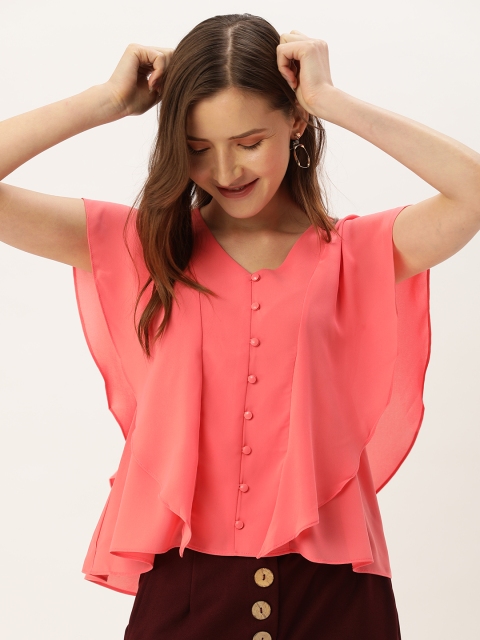 

Madame Women Coral Pink Solid Top