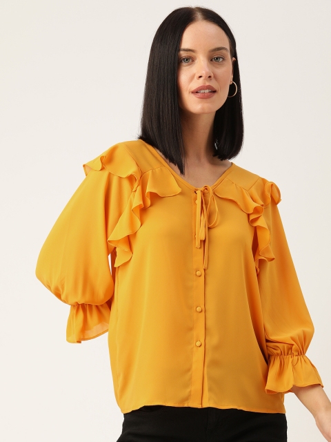 

Madame Women Mustard Yellow Solid Ruffle Detail Top