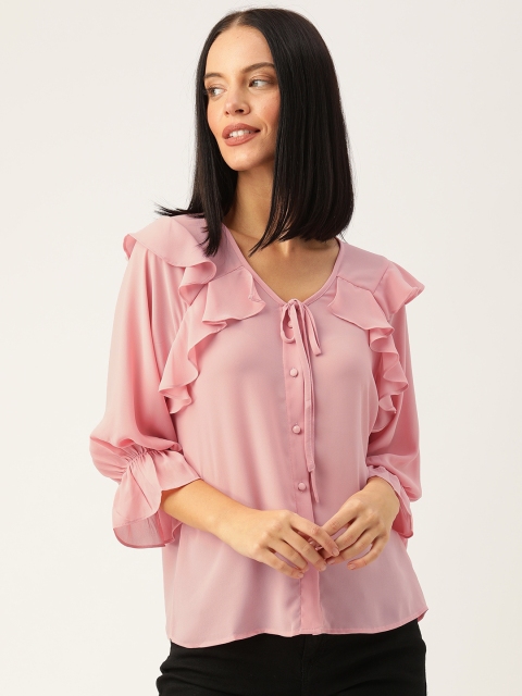 

Madame Women Pink Solid Ruffle Detail Top