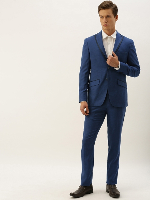 

Peter England Men Navy Blue Self-Design Tailored Fit Single-Breasted Formal Suit