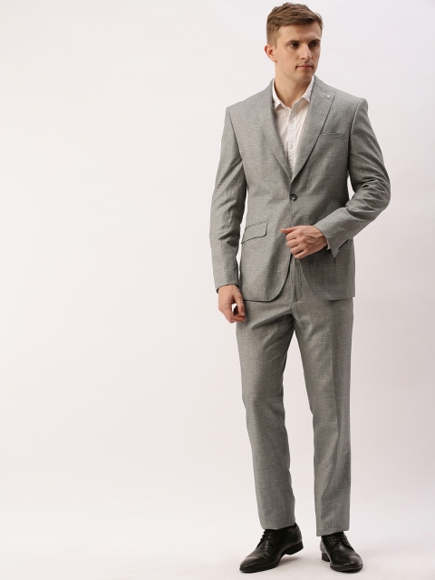 

Peter England Men Grey Checked Neo-Slim Fit Single Breasted Formal Suit