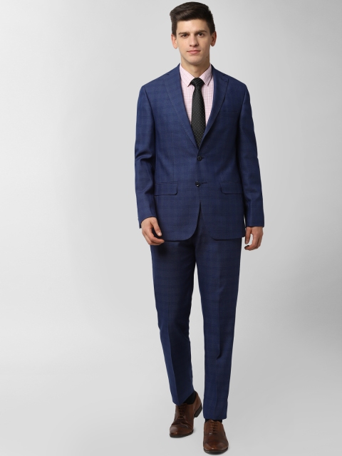 

Peter England Men Navy Blue Checked Single Breasted Two Piece Suit