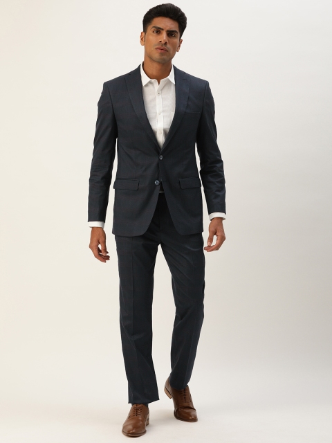 

Peter England Men Navy Blue & Red Checked Single-Breasted Tailored Fit Party Suit