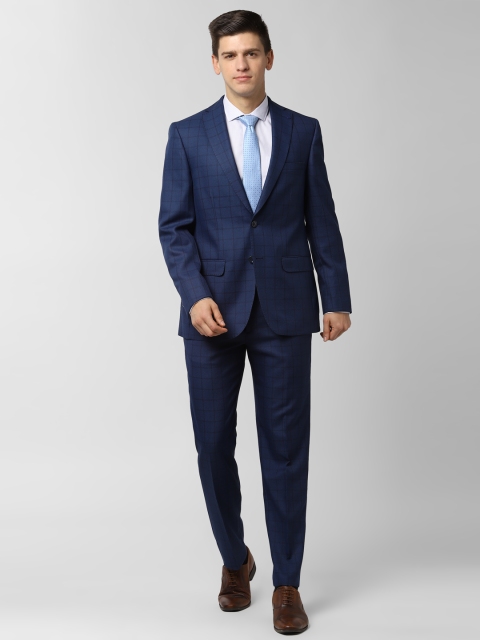 

Peter England Men Blue Checked Single Breasted Suit, Navy blue
