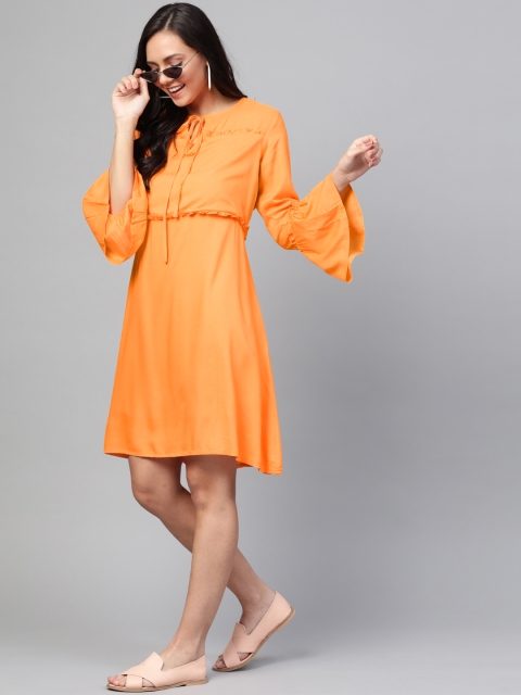 

HERE&NOW Women Yellow Solid A-Line Dress