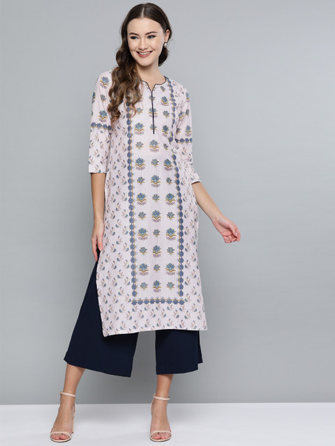 

HERE&NOW Women Lavender & Blue Printed Straight Kurta
