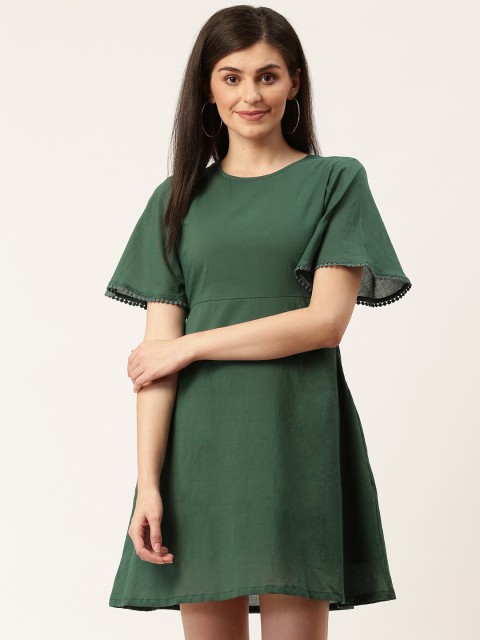 

HERE&NOW Women Green Solid A-Line Dress