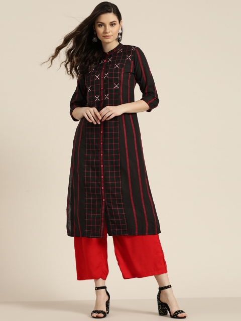 

Moda Rapido Women Black & Red Printed Straight Kurta