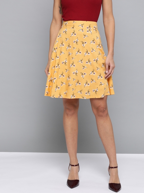 

HERE&NOW Women Yellow & White Printed Flared A-Line Skirt