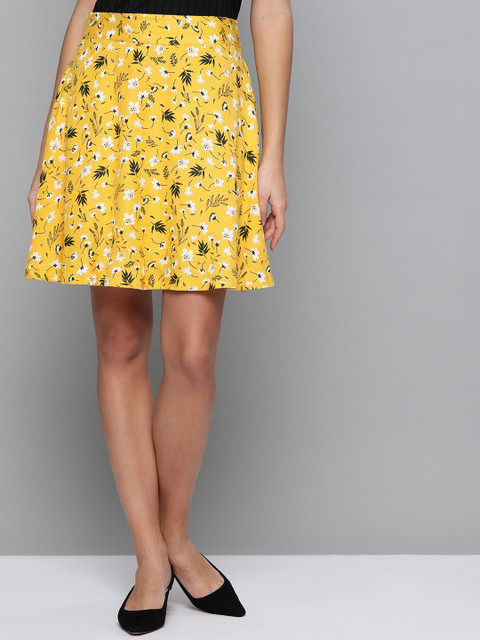 

HERE&NOW Women Yellow & White Printed Flared Mini A-Line Skirt