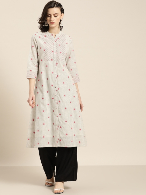 

Moda Rapido Women White & Black Striped A-Line Kurta