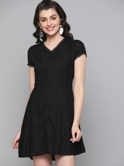 

HERE&NOW Women Black Solid A-Line Dress