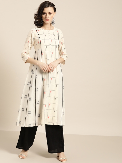 

Moda Rapido Women Off-White & Black Checked A-Line Kurta