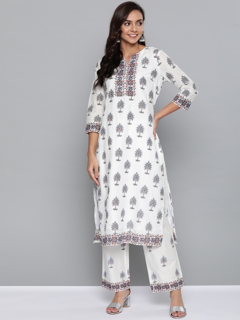 

HERE&NOW Women White & Blue Printed Kurta with Palazzos