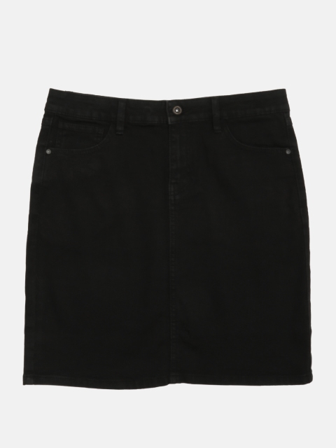 

Roadster Women Black Solid Denim Straight Mini Skirt