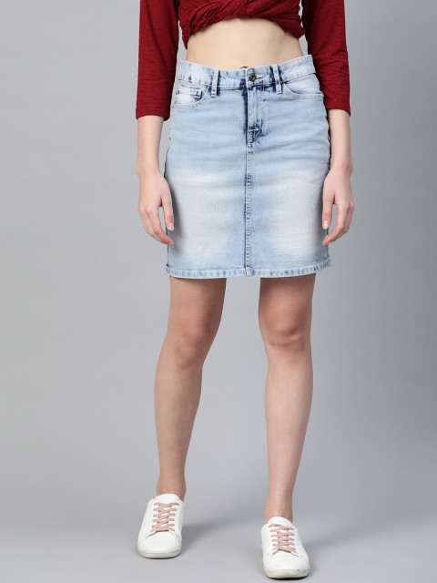 

Roadster Women Blue Washed Denim Straight Skirt