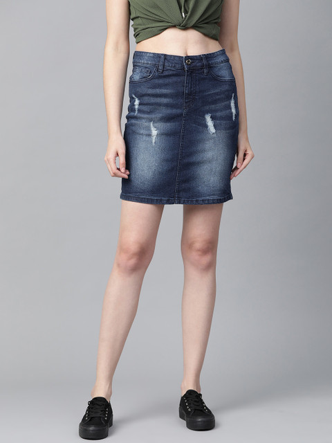

Roadster Le Mini Distressed Denim Skirt, Navy blue