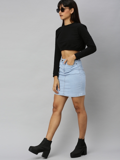 

Roadster Women Blue Washed Denim Straight Skirt