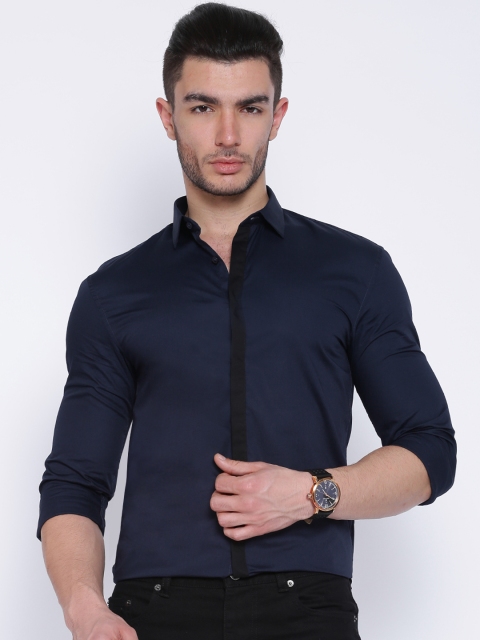 

Celio Men Navy Blue Solid Casual Shirt
