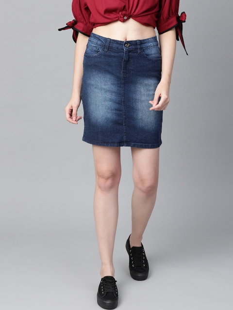 

Roadster Women Blue Washed Denim Straight Skirt