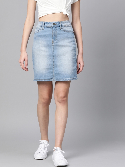 

Roadster Women Blue Washed Denim Straight Skirt