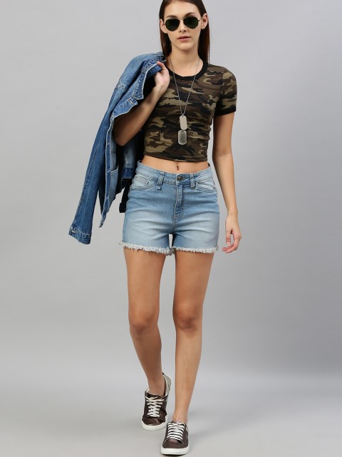 

Roadster Women Blue Washed Regular Fit Denim Shorts