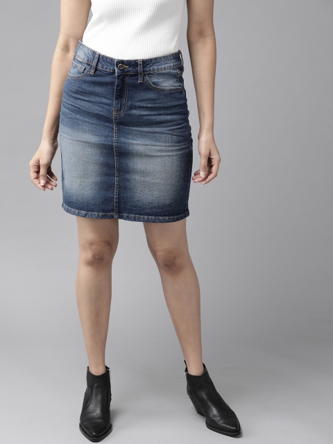 

Roadster Blue Washed Denim Straight Skirt