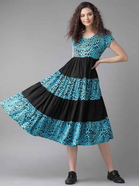

AKS Women Blue & Black Animal Printed Fit & Flare Dress