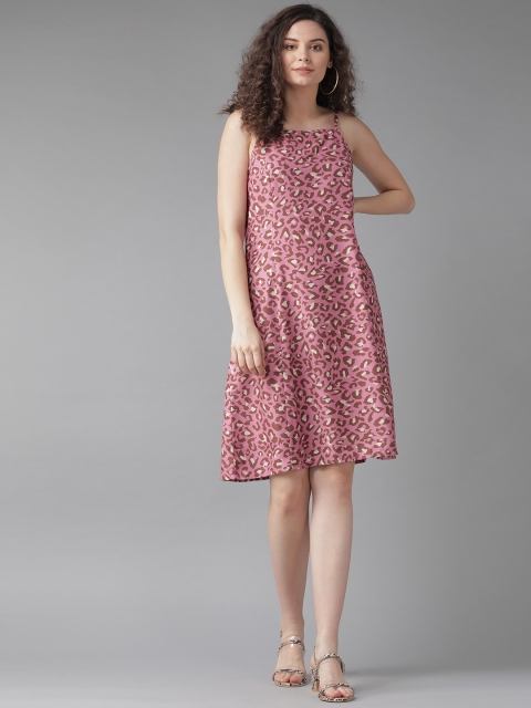 

AKS Women Pink & Brown Leopard Print A-Line Dress