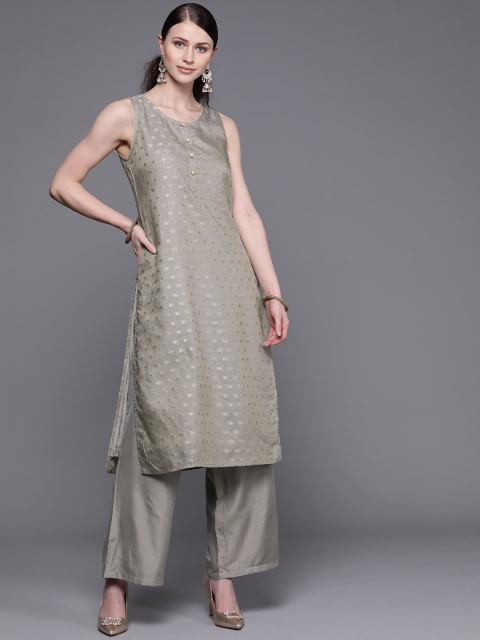 

AKS Couture Women Grey & Golden Woven Design Kurta with Palazzos