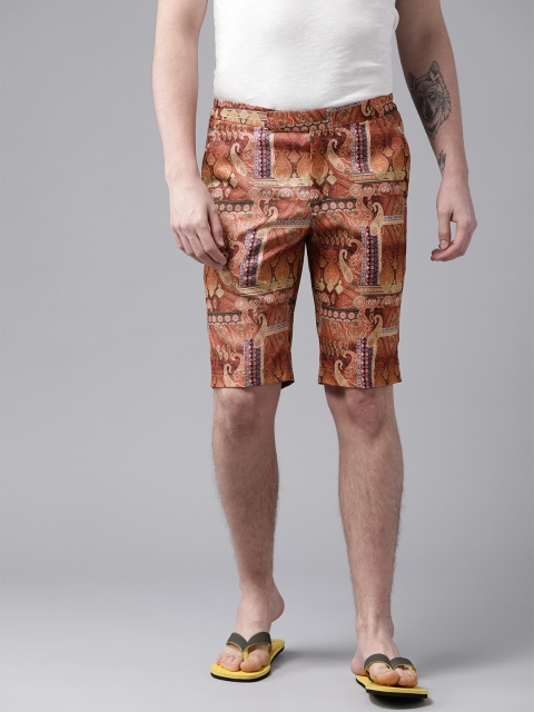 

Shaftesbury London Men Orange & Beige Printed Slim Fit Surfing Shorts