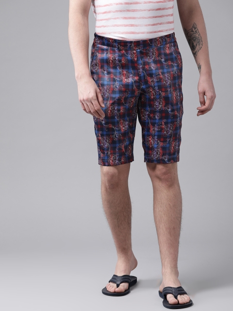 

Shaftesbury London Men Navy Blue Printed Slim Fit Surfing Shorts