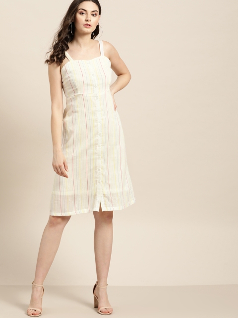 

Moda Rapido Women Off-White & Pink Striped A-Line Dress