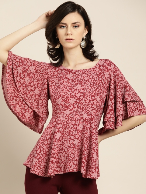 

Moda Rapido Women Red & Pink Printed A-Line Top
