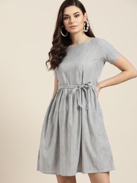 

Moda Rapido Women Black & White Striped A-Line Dress