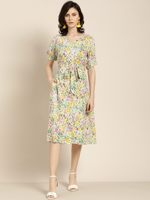 

Moda Rapido Women Off-White Floral Print A-Line Dress