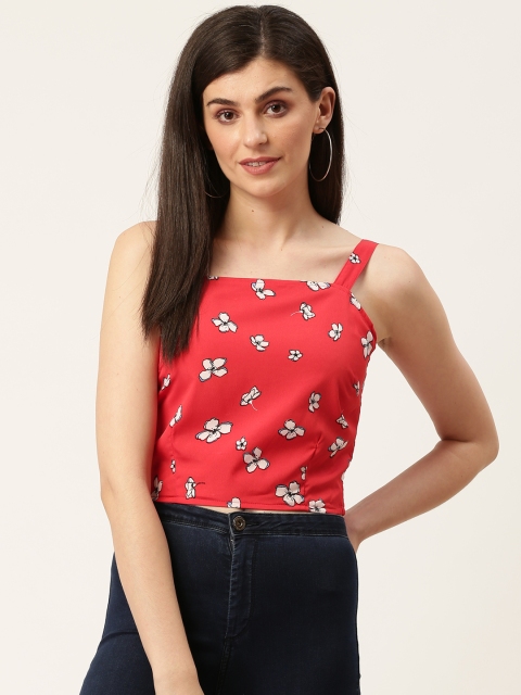 

Moda Rapido Women Red & White Floral Print Crop Top