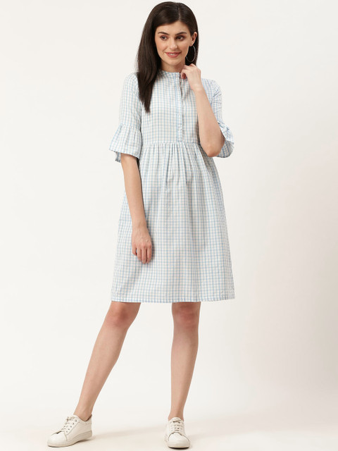 

Moda Rapido Women Blue & White Checked A-Line Dress