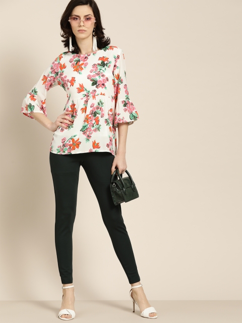 

Moda Rapido Women White & Pink Floral Print A-Line Top