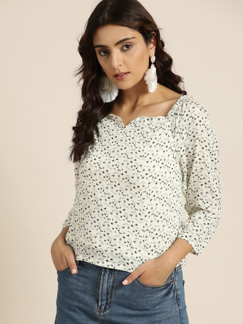 

Moda Rapido Women White & Black Printed Top