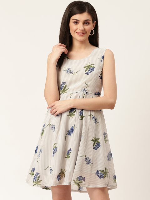 

Moda Rapido Women Grey & Blue Floral Print A-Line Dress