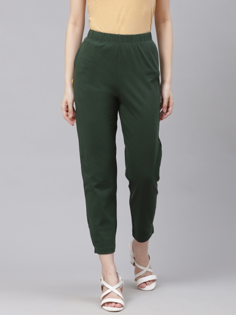 

AURELIA Women Olive Green Easy Wash Cropped Trousers