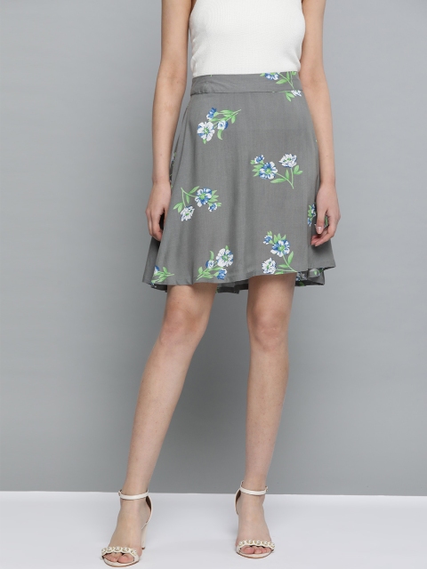 

HERE&NOW Women Grey & White Printed A-Line Skirt