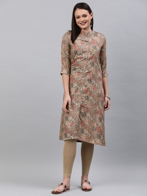 

Alena Women Brown & Maroon Printed Straight Kurta