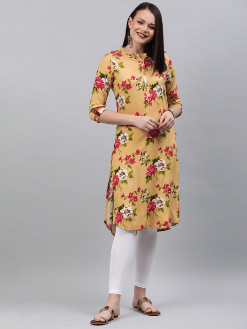 

Alena Women Beige & Red Printed Straight Kurta