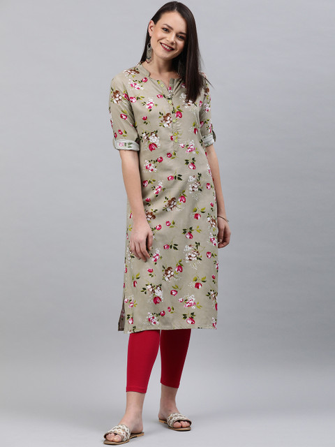 

Alena Women Grey Floral Print Straight Kurta
